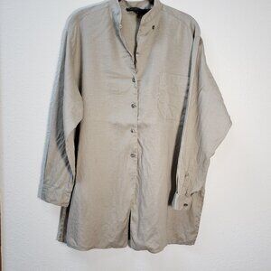Vtg. Classiques Oversized Tan Button Up Blouse 100% Linen Size Small